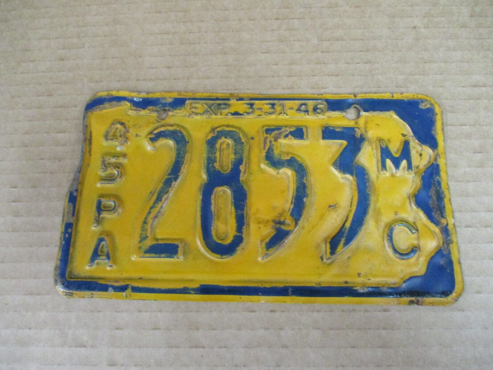Vintage Motorcycle License Plate 1945 Pennsylvania   2853
