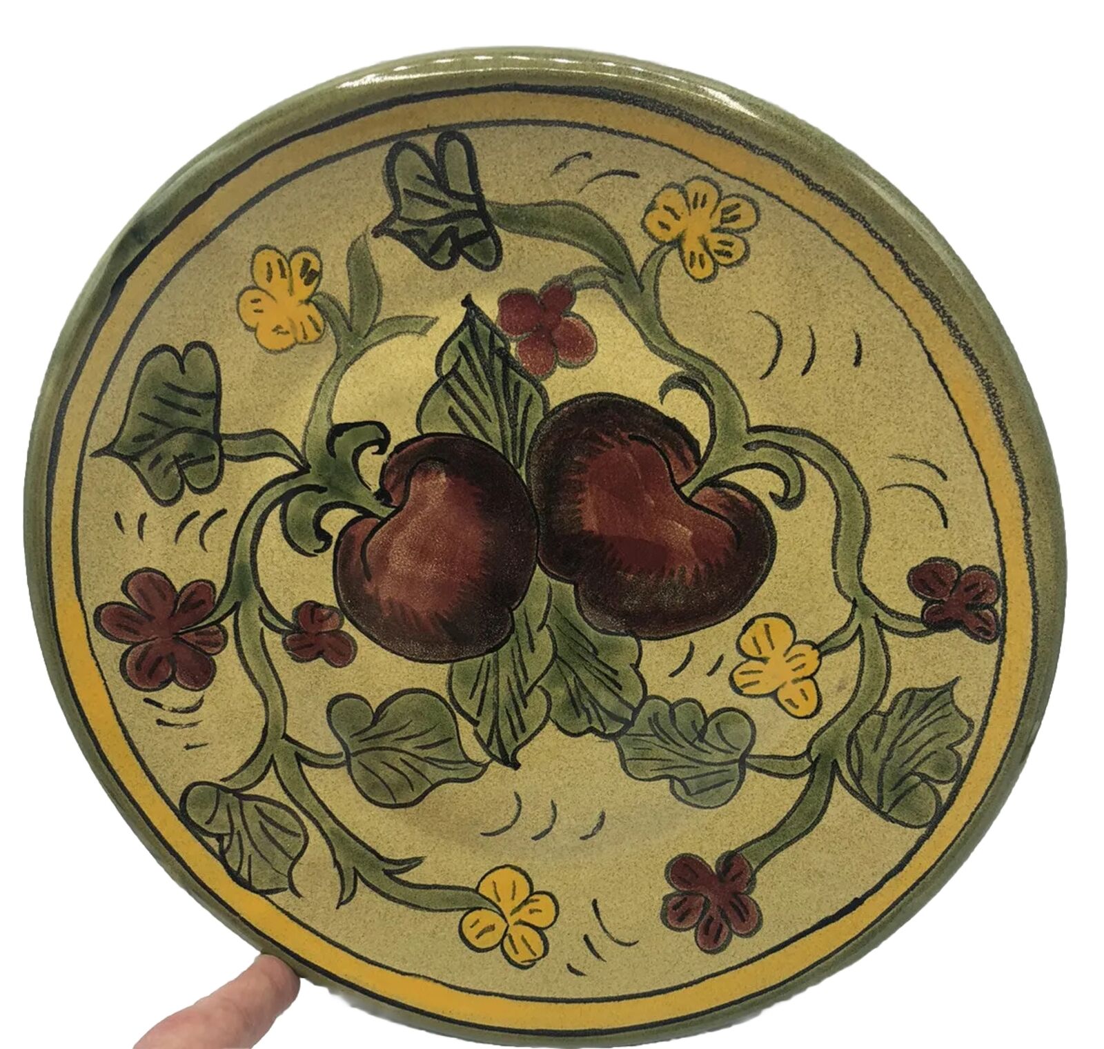 Vintage Art Pottery Majolica Plate Red Apples Fruit Large Plate Platter Fun