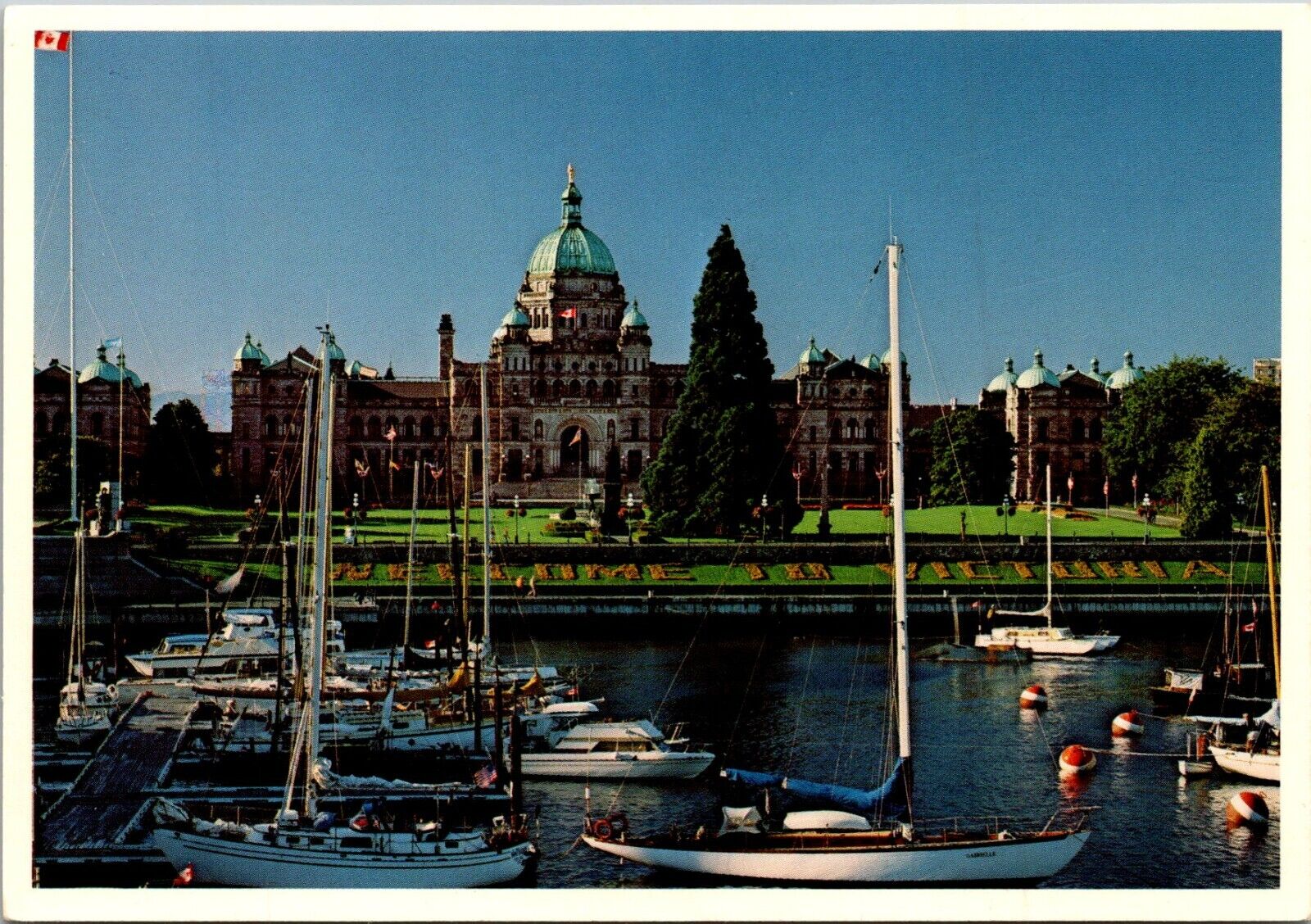 Parliament Buildings Victoria, British Columbia, Canada Postcard Boats on Water