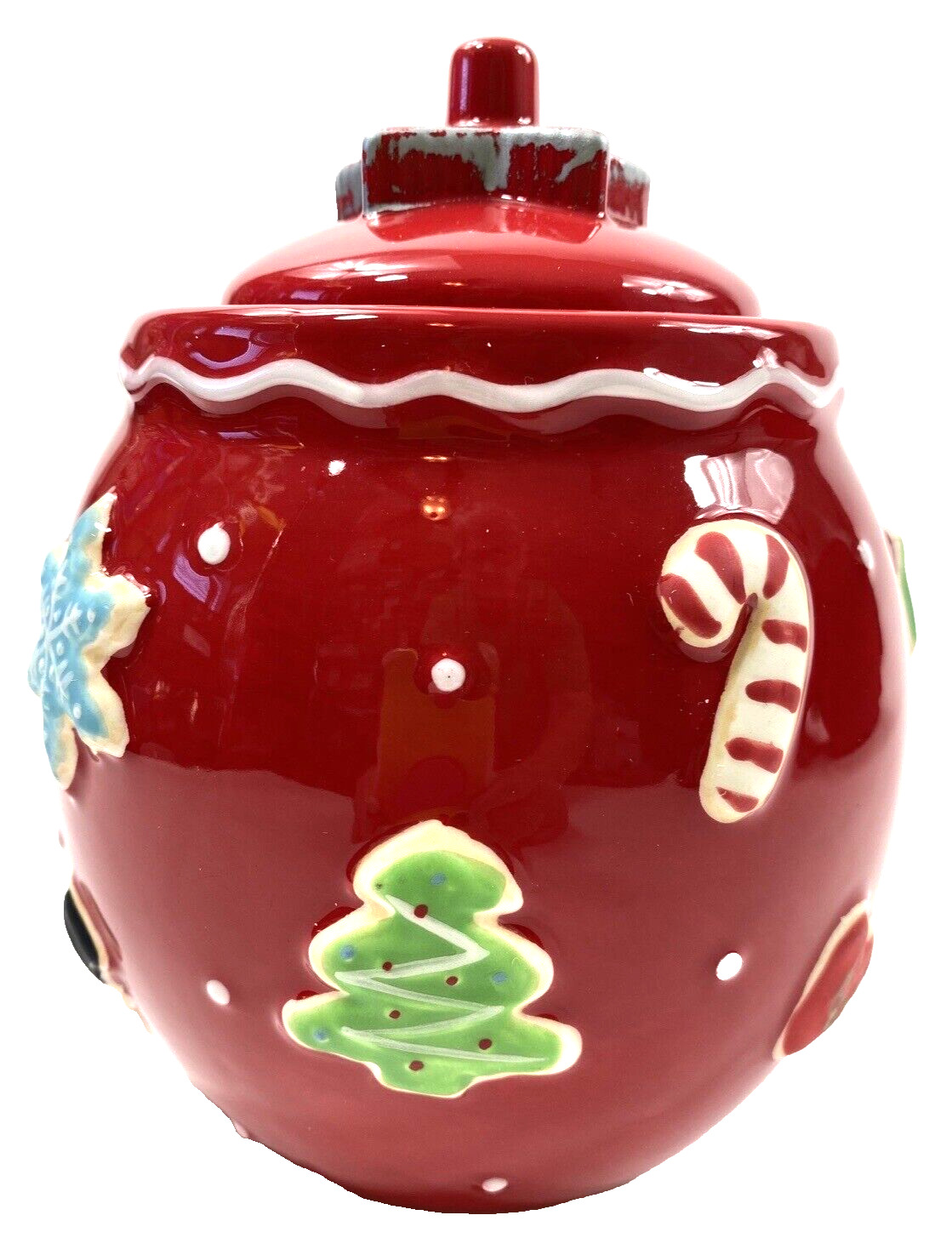 Hallmark Red Ornament Shaped Decorated Ceramic Cookie Jar
