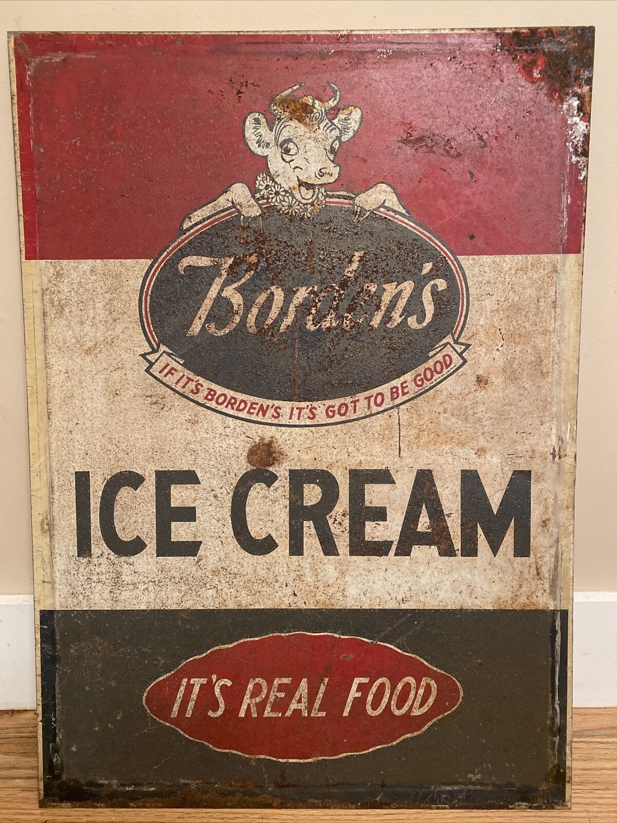 Rare Double Sided TIN  Elsie The Cow Borden’s Ice Cream Sign