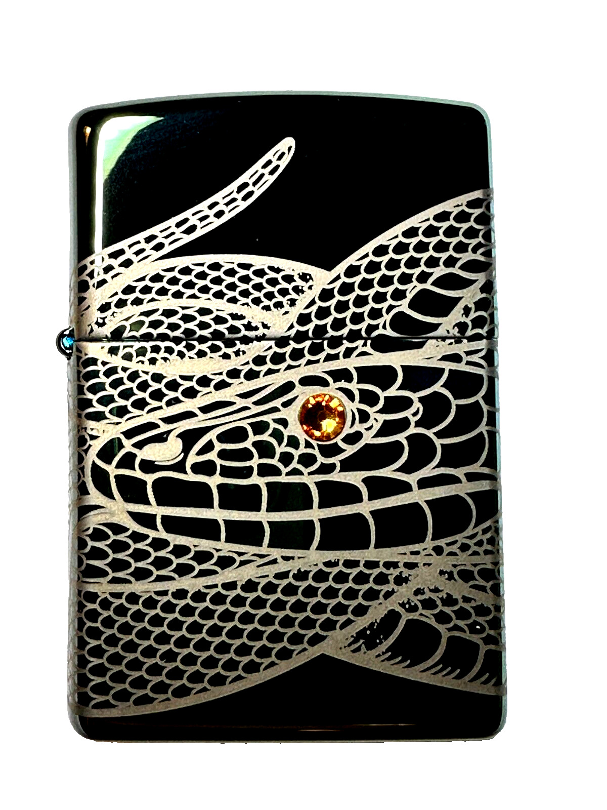 Zippo 4-Sided Crystal Eyed Snake Windproof Lighter - High Polished Green - Rare