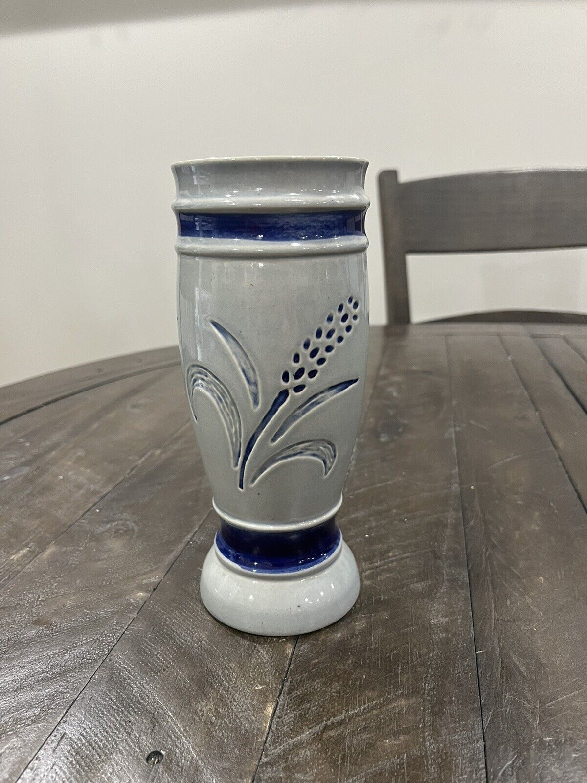 Vintage Beyer Cobalt Blue Salt Glass Glaze Pottery 8” German Stein Bud Flower