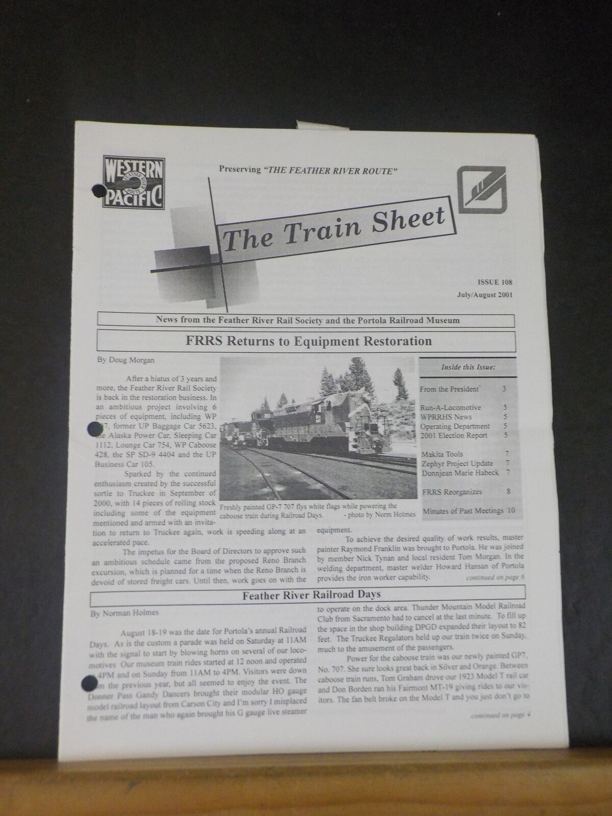Western Pacific Feather River Rail Society The Train Sheet #108 2001