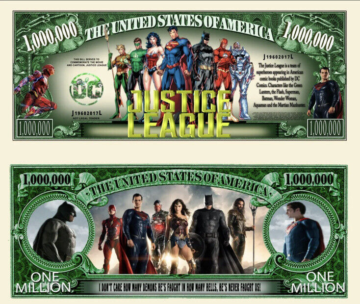 ✅ Pack of 10 Justice League DC Comics Collectible Money 1 Million Dollar Bills ✅