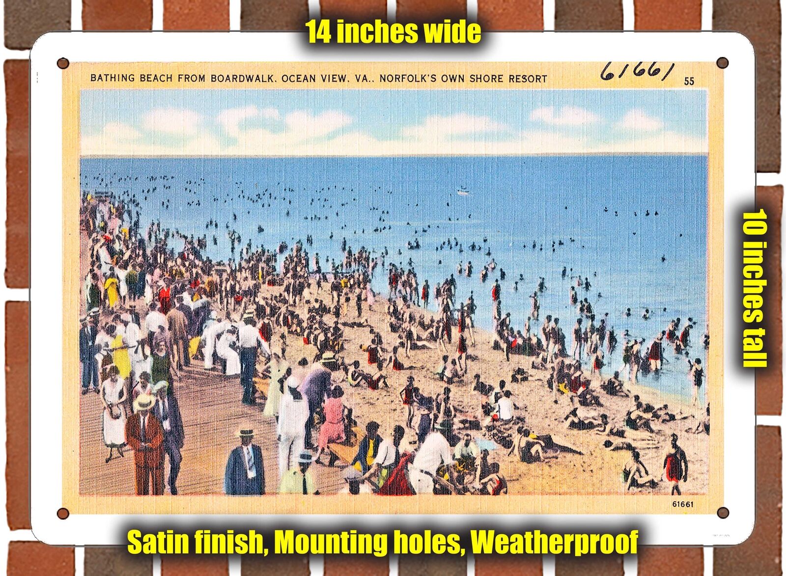 METAL SIGN - Virginia Postcard - Bathing Beach From Boardwalk, Ocean View, Va.,
