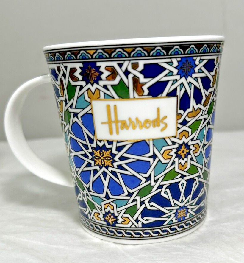 Harrod’s Fine Bone China Mug - Lomond Sheikh Design - Blue and Gold - Mint - GB