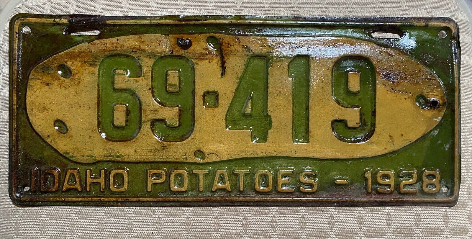 1928 Idaho Potatoes License Plate Rare Potato Advertising Transportation