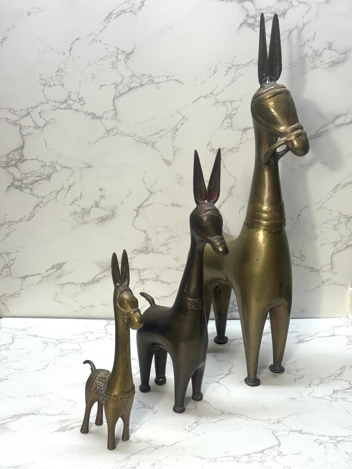Vintage Brass Donkey Figurines Set of 3