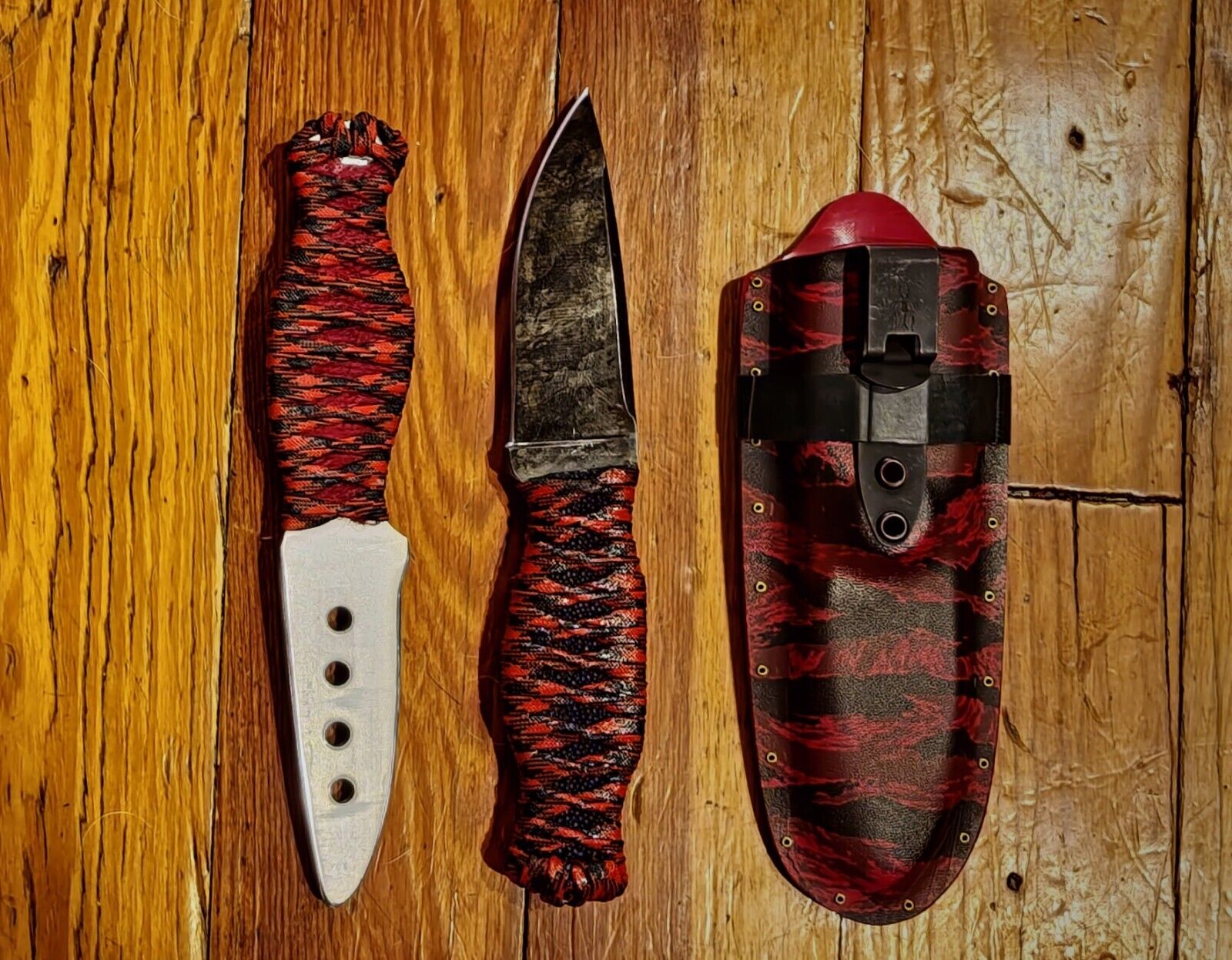Custom Handmade Edc Fixed Blade Knife Cord Wrap Rayskin Ambi Sheath With Trainer