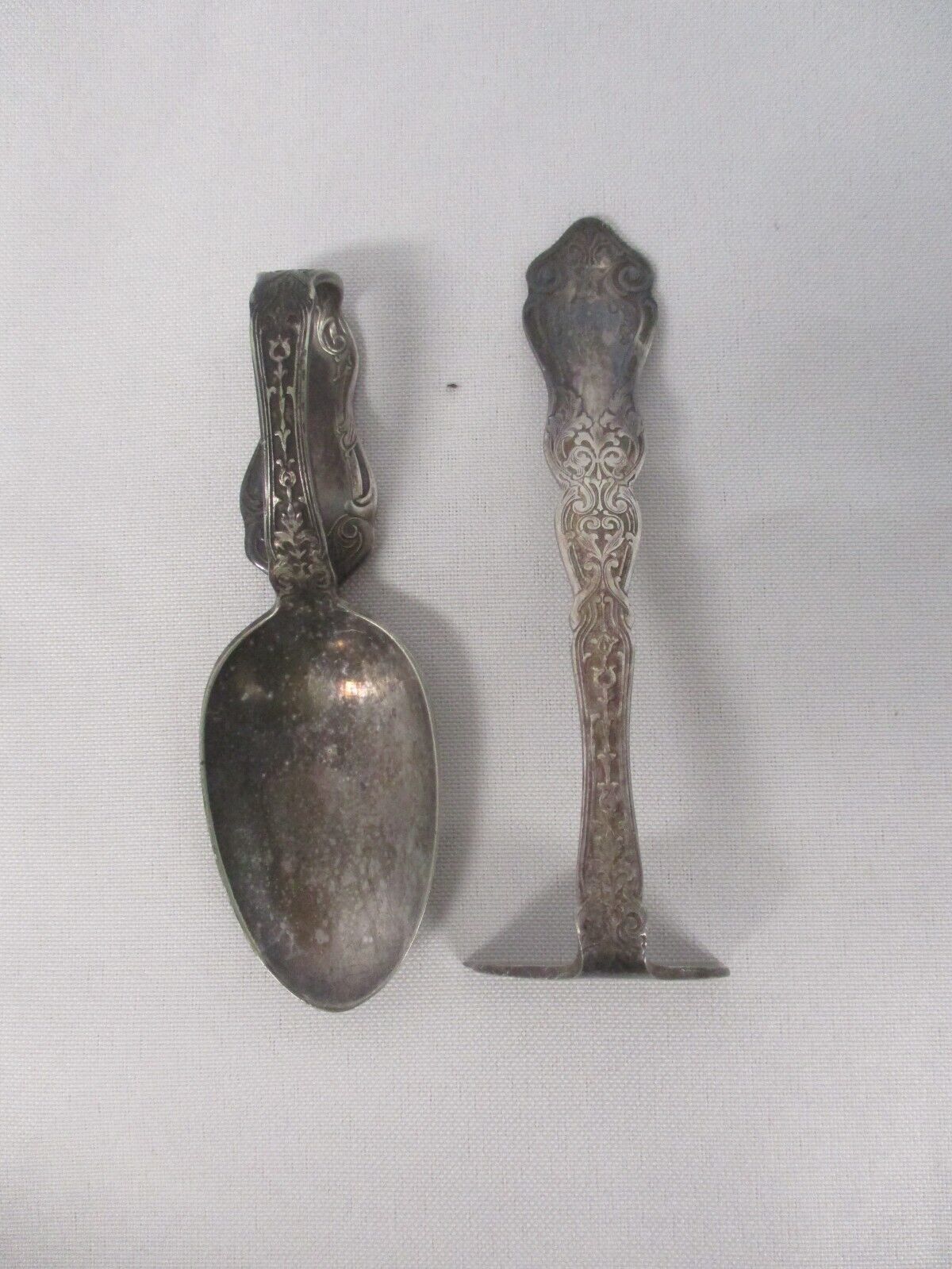 ANTIQUE 1907 ANCHOR ROGERS SILVERPLATE ALHAMBRA CURVE HANDLE BABY SPOON & PUSHER