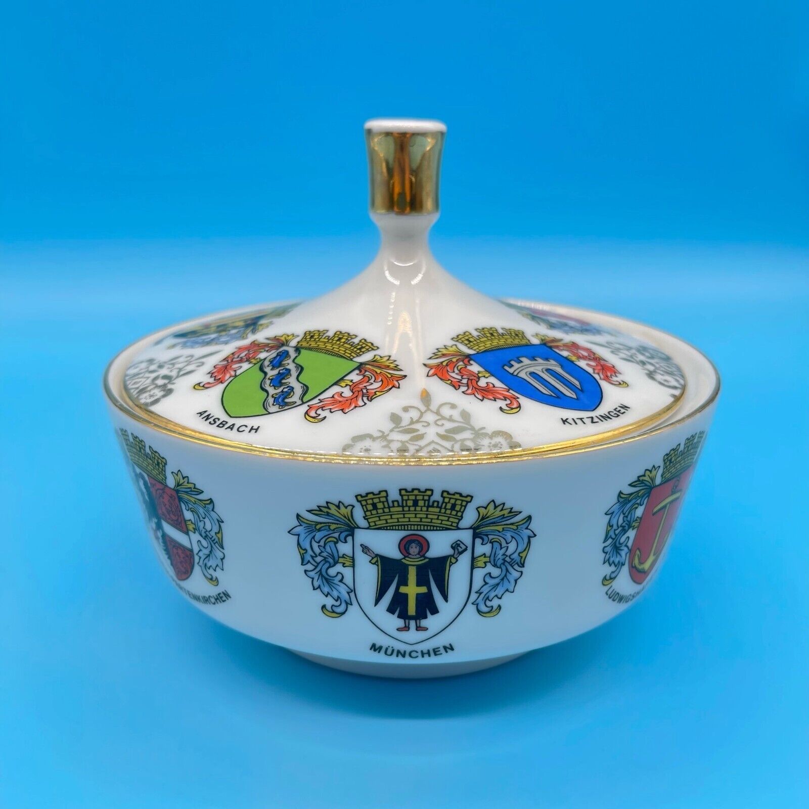 Vtg PMR Jaeger & Co. Casserole Candy/Nut Dish Bavaria Germany City Coat of Arms