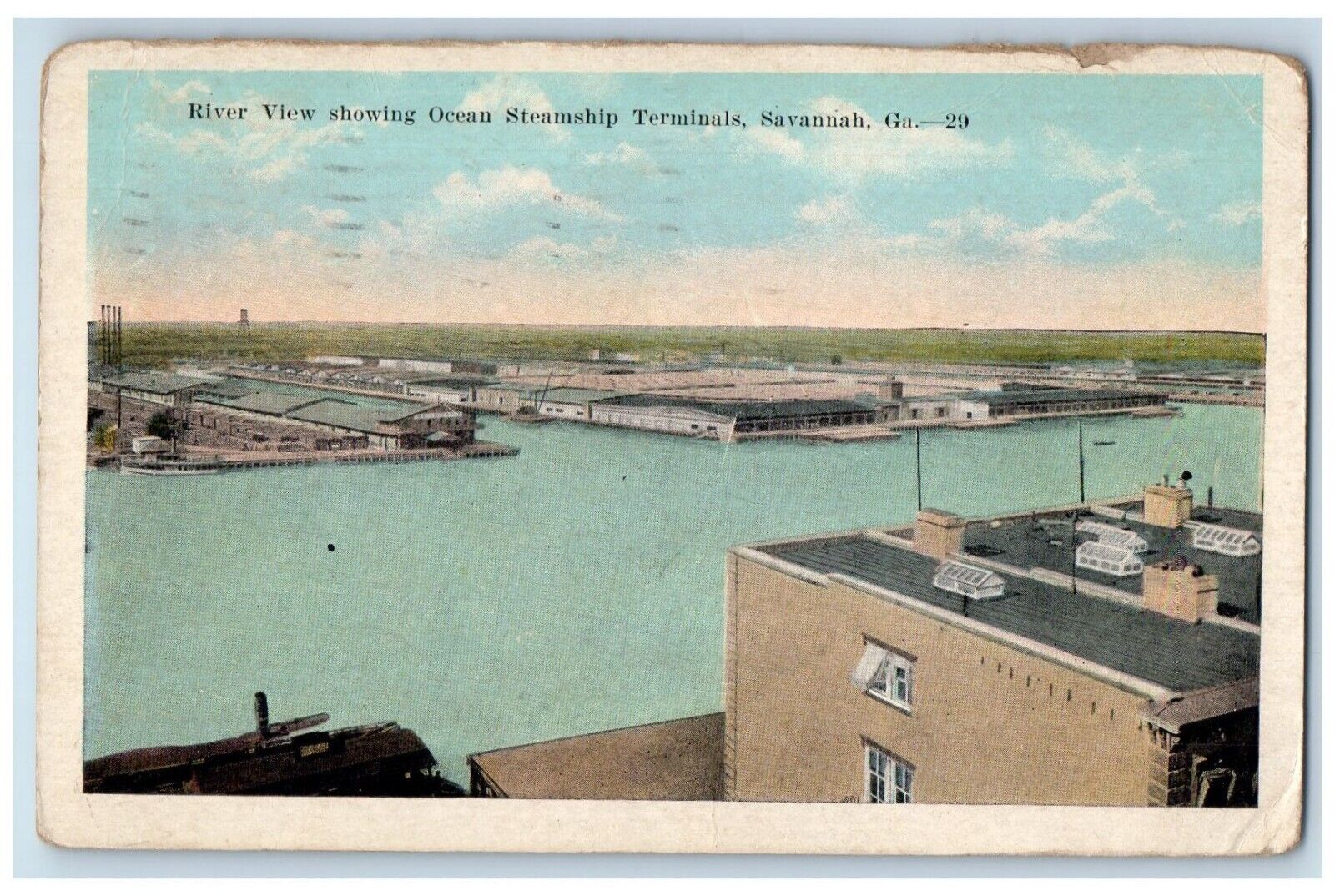 1924 River View Showing Queen Steamship Terminals Savannah Georgia GA Postcard
