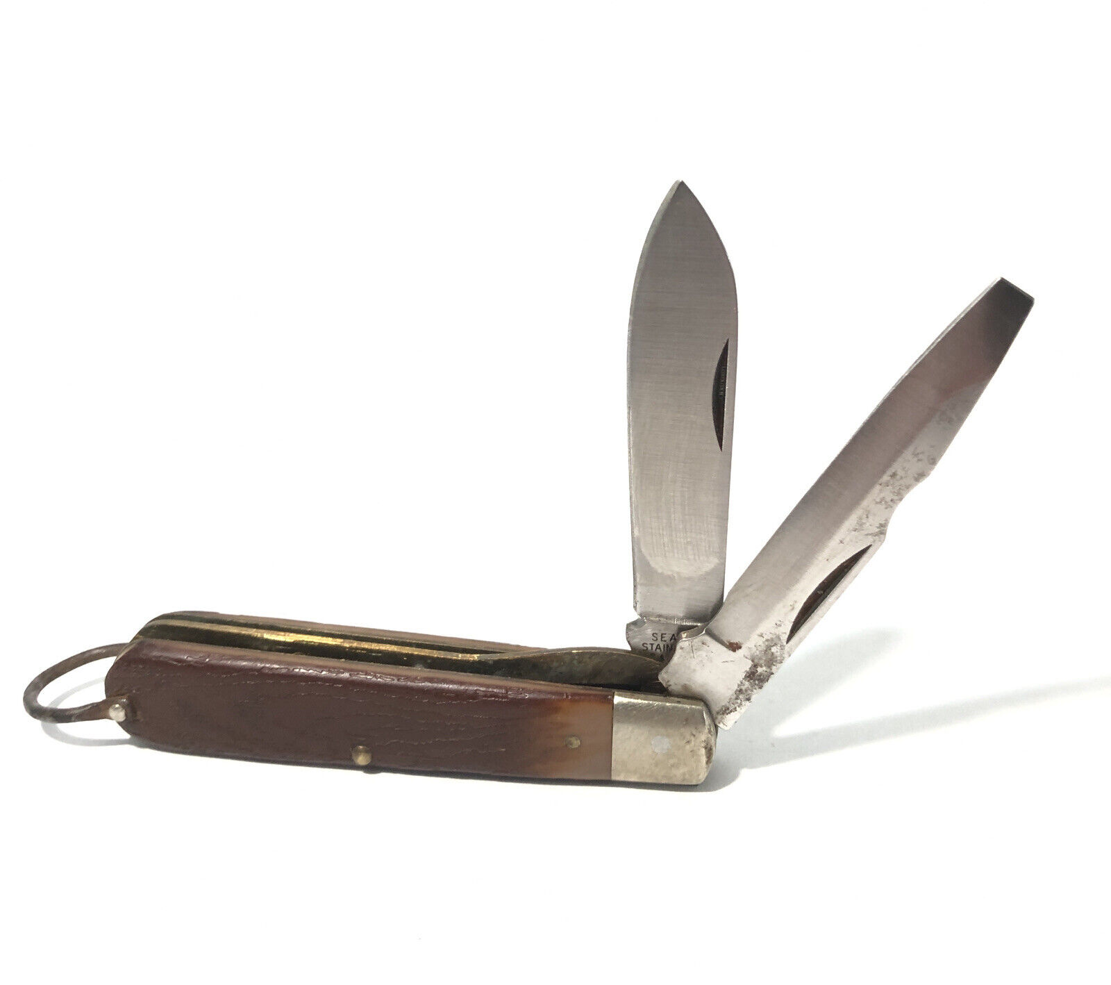 Vintage Sears Electrician 2 Blade Pocket Knife 95428 -Brown Handle.