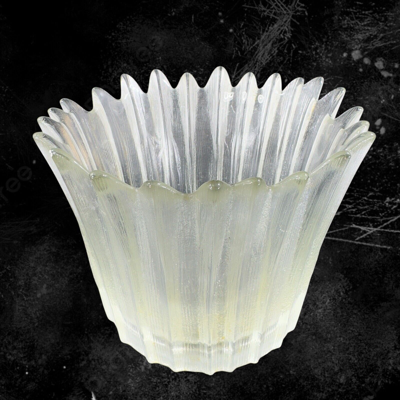 Mid Century Modern Clear Textured Icicle Glass Bowl Ice Bucket Vintage Glass