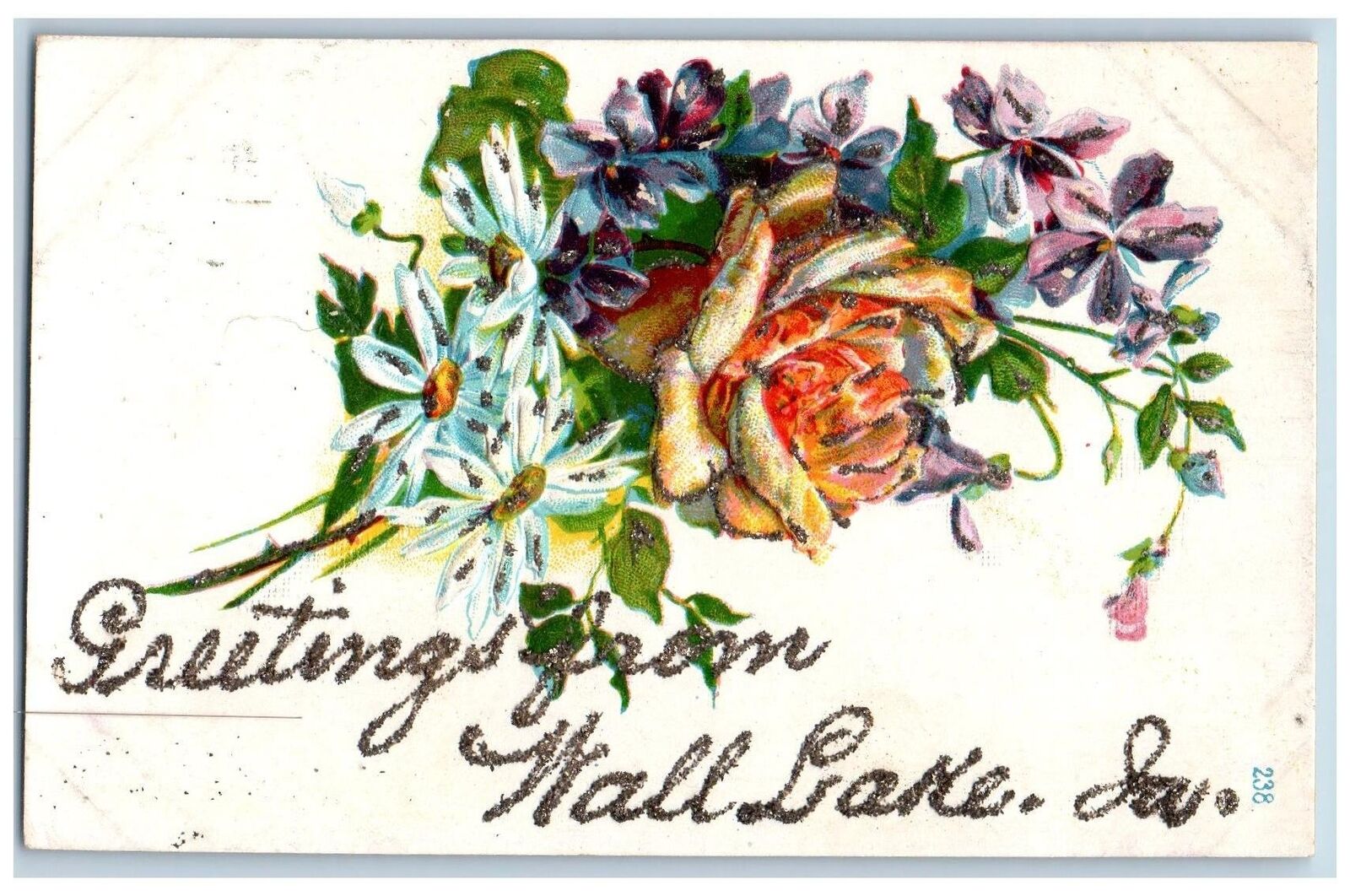 Wall Lake Iowa IA Postcard Greetings Embossed Rose Flower Leaves c1910\'s Vintage