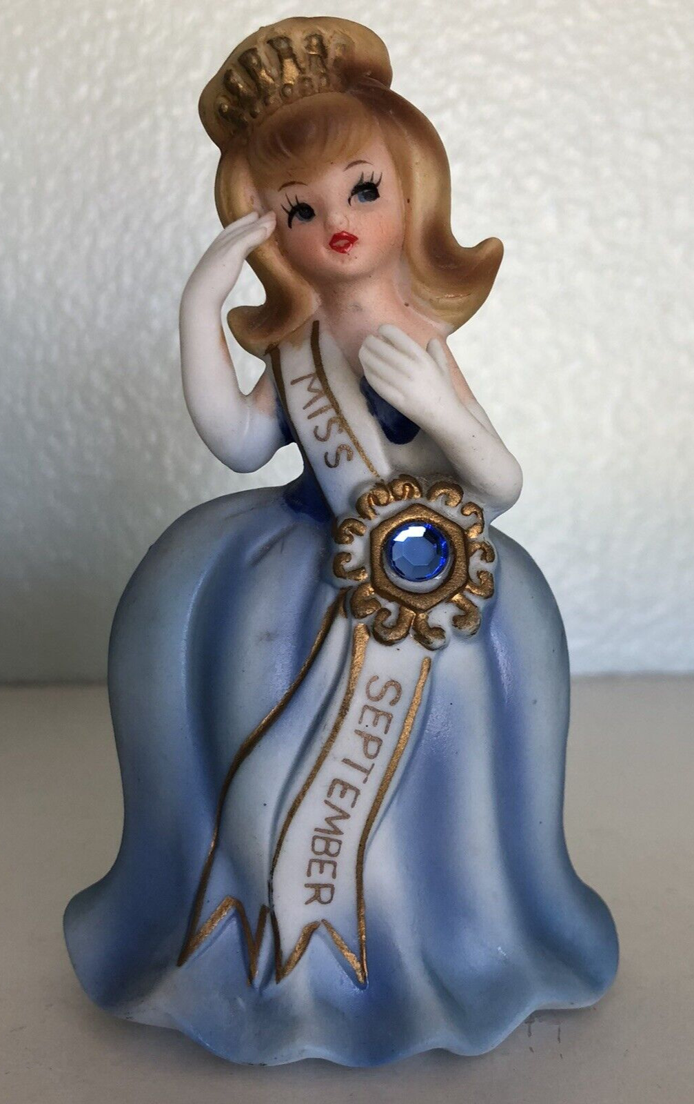 HTF Lefton #5146 Miss September Birthday Pageant Girl Blue Zircon Collectible
