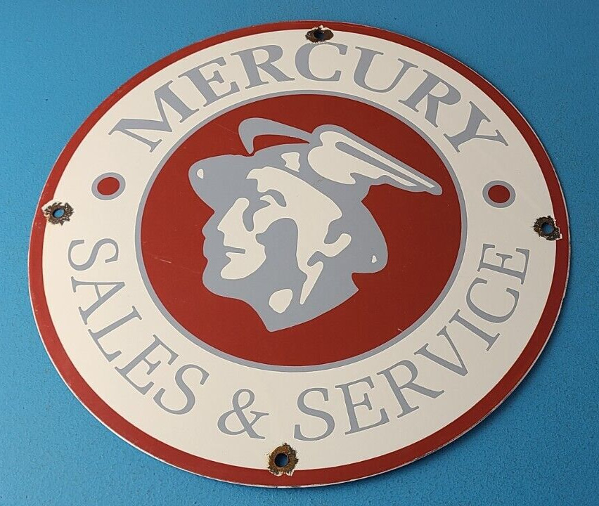 Vintage Mercury Automobiles Porcelain Sales Service Dealer Garage Gas Pump Sign
