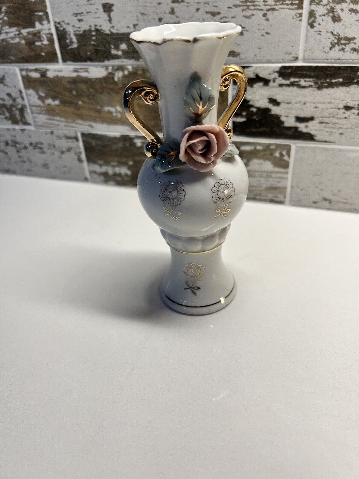 Vintage Towle's Fine Bone China Bud Vase With Applied Roses