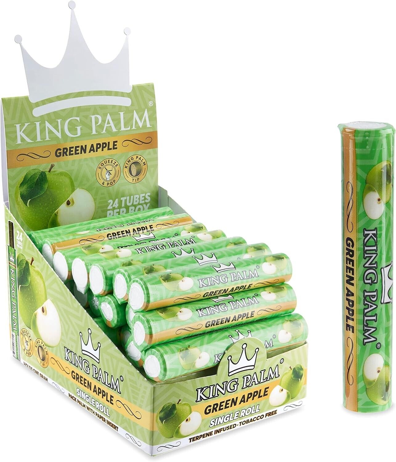 King Palm | Mini Size | Green Apple | 24 Count Display, 1 Cone per tube