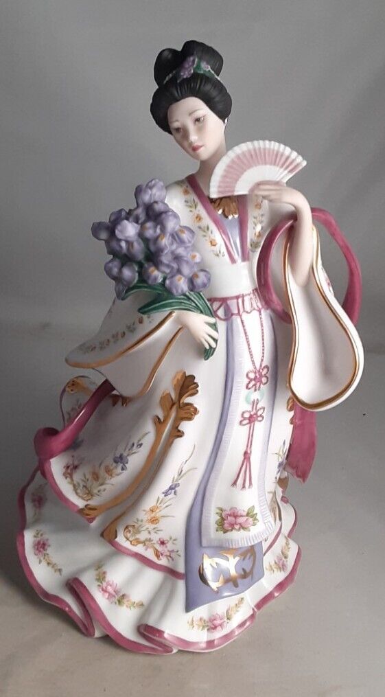 Danbury Mint 10” Porcelain Geisha Figurine~The Iris Princess By Lena Liu EXC.