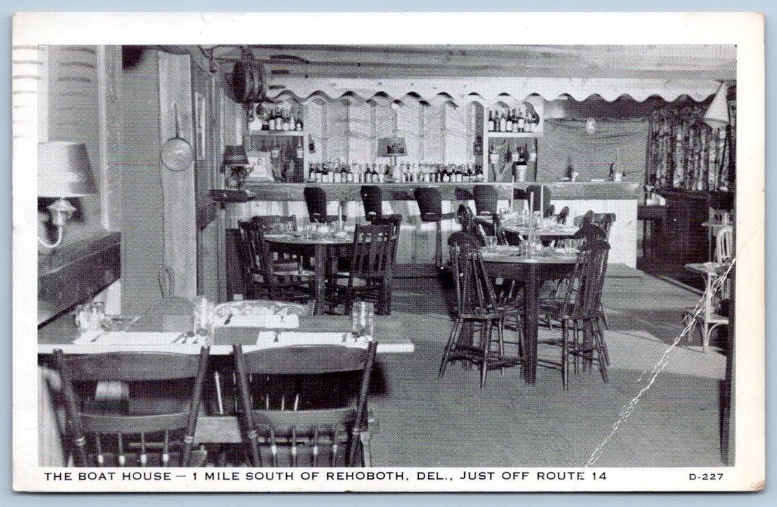 1955 REHOBOTH BEACH BOAT HOUSE RESTAURANT DINING ROOM INTERIOR POSTCARD*CREASED*
