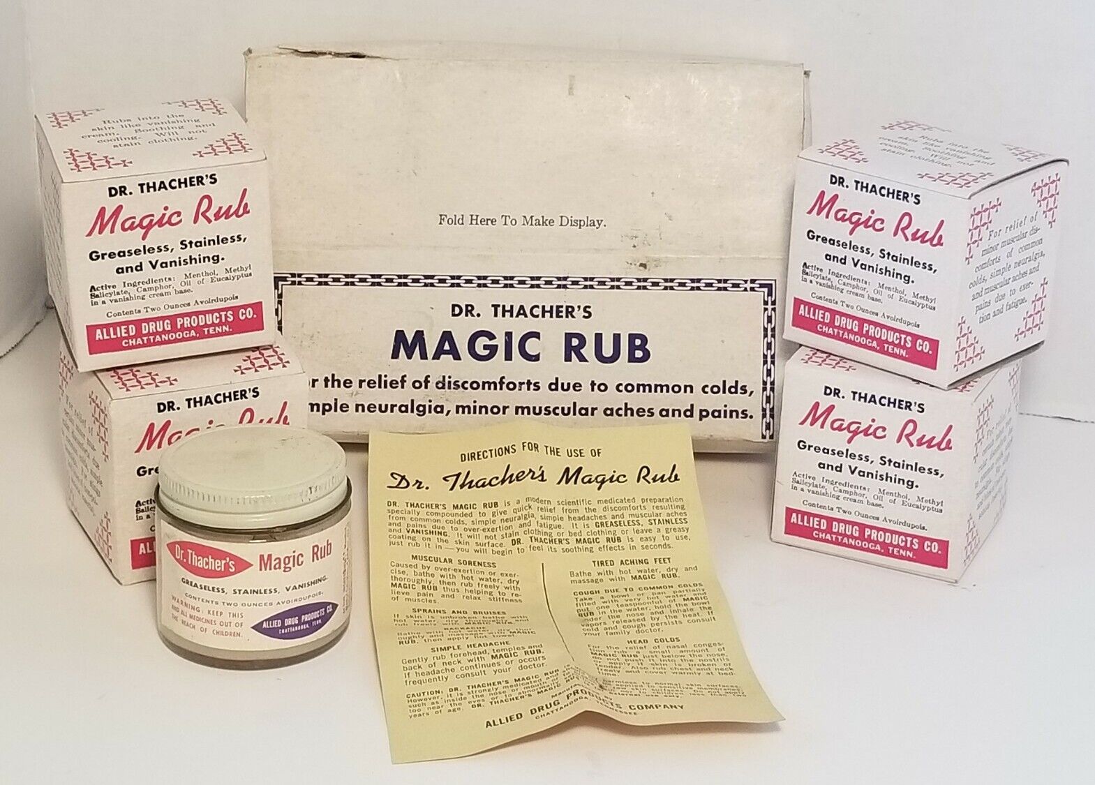 Vintage Dr. Thatcher\'s Magic Rub Cream Allied Drug Chattanooga, Tennessee NOS 