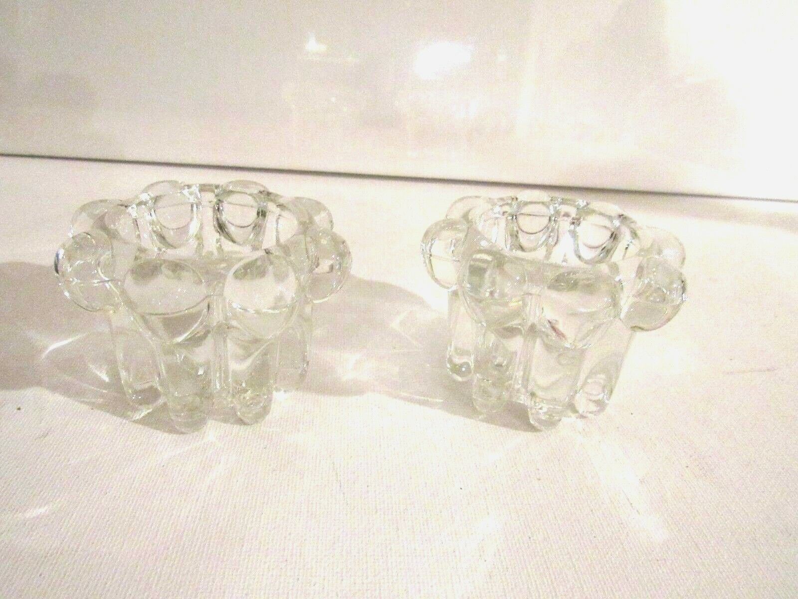 Clear Crystal Flared Top Scalloped Tapered Candle Stick Holder Set of Two
