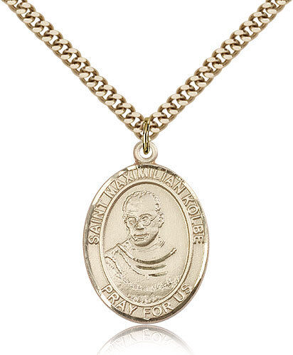 Saint Maximilian Kolbe Medal For Men - Gold Filled Necklace On 24 Chain - 30...