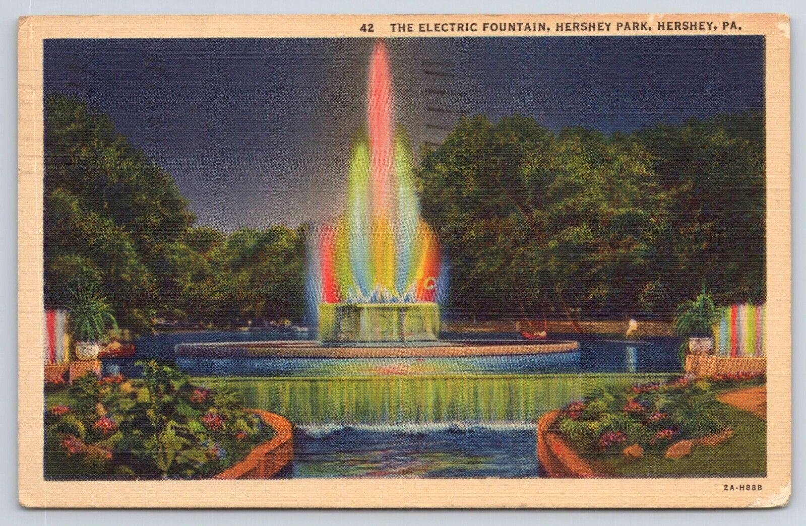 The Electric Fountain Hershey Park Pennsylvania PA Vintage Linen Postcard