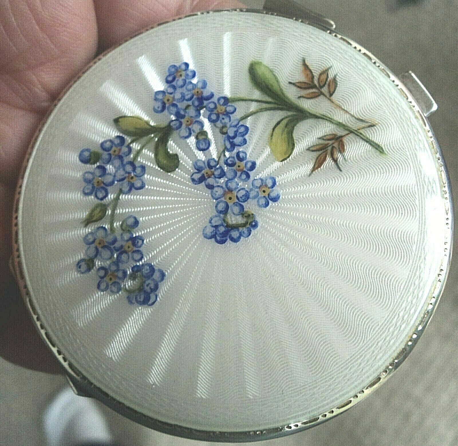Superb Sterling Silver & Enamel Forget Me Not Compact - 1952 Turner & Simpson
