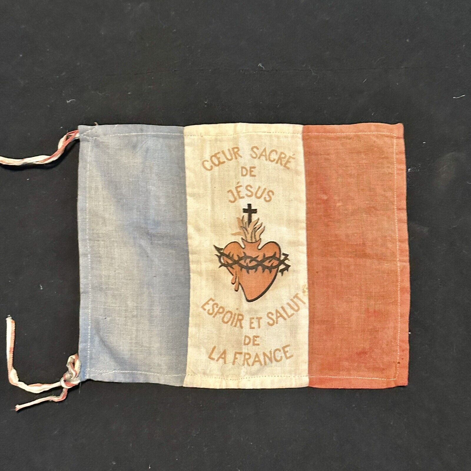 Original WW1 French Sacred Heart Of Jesus Linen Flag Patriotic 