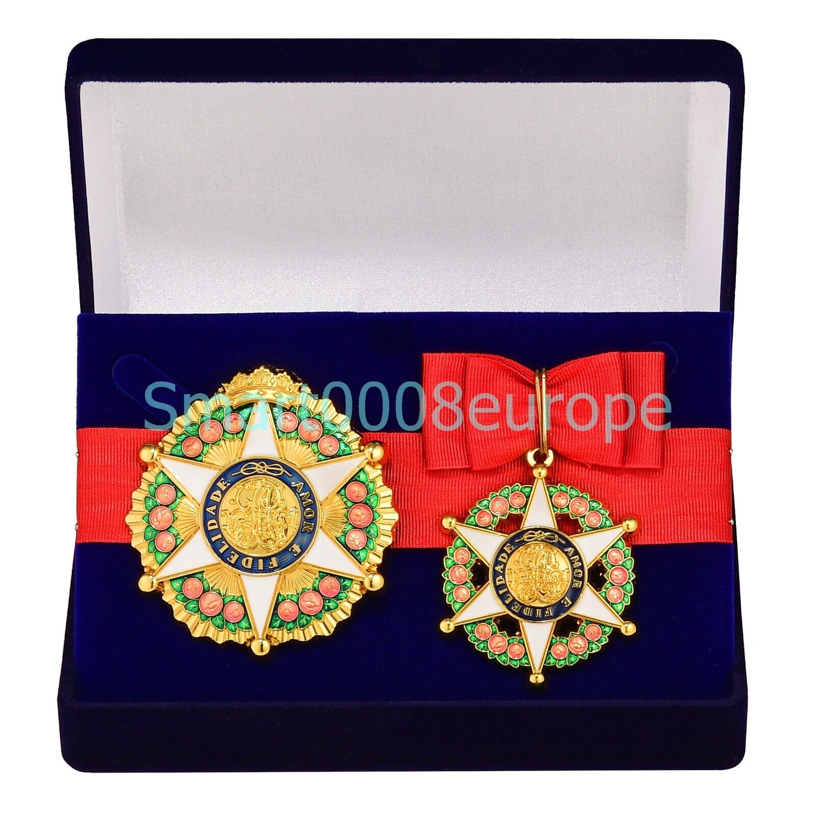 Badge and star of the Order of the Rose (Brazil) in a gift box. Repro