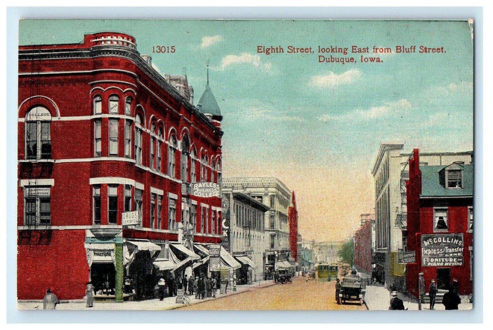 c1910's Eighth Street Looking East From Bluff Street Dubuque IA Antique Postcard