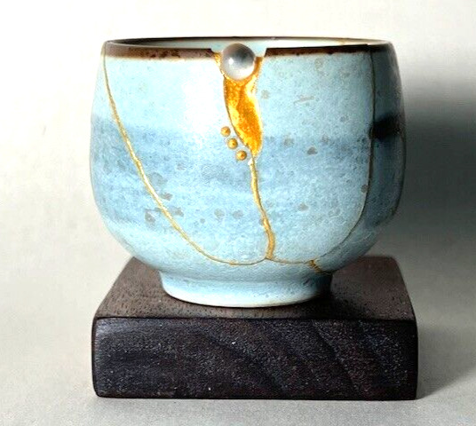 MINI Kintsugi Style Japanese Repair Technique, ceramic,ocean blues,seaglass,VG