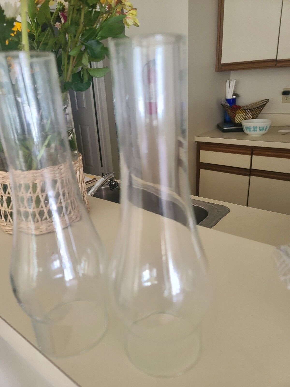 2 CLEAR GLASS KEROSENE OIL LAMP CHIMNEYS  SHADE - 2 7/8\