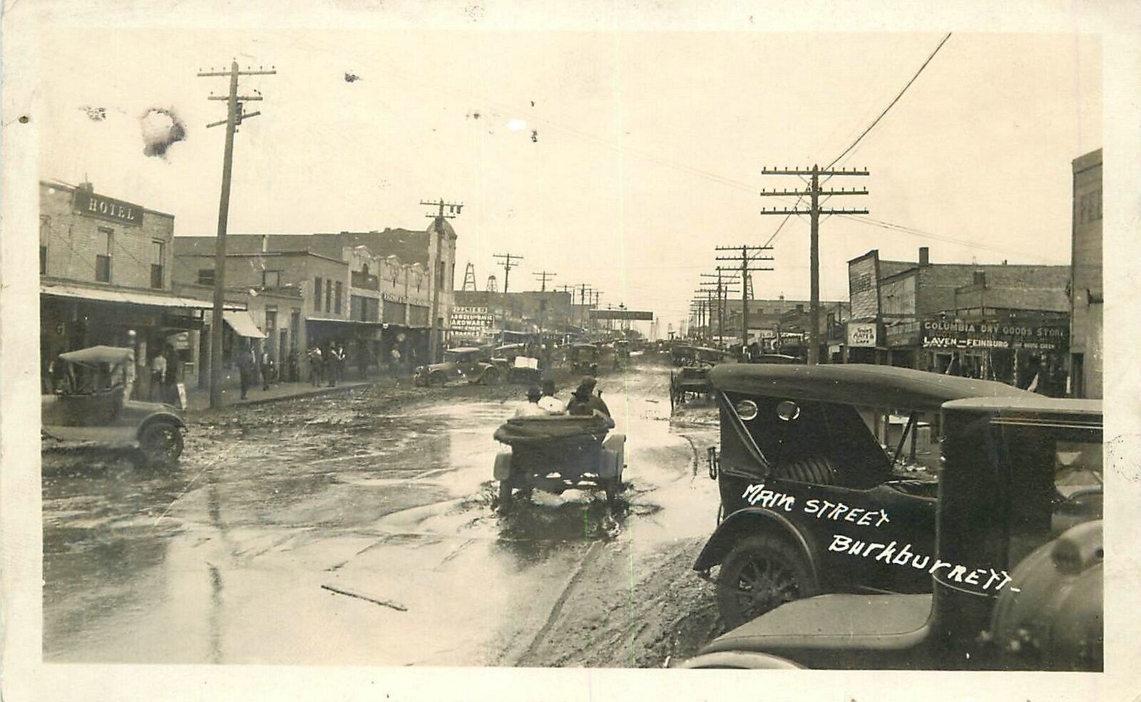 Postcard RPPC Buck Burnett Texas 1920s Main Street automobiles 23-7656