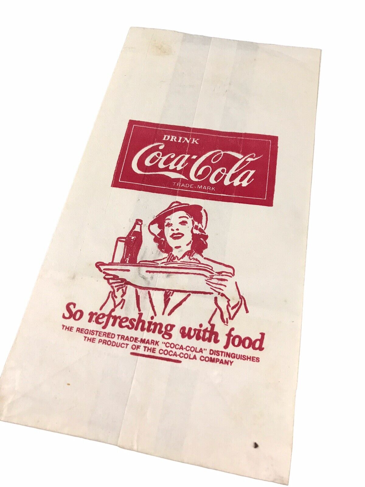 One Vintage 1940\'s COCA COLA Car Hop Diner Waitress Paper Bag COKE Unused RARE
