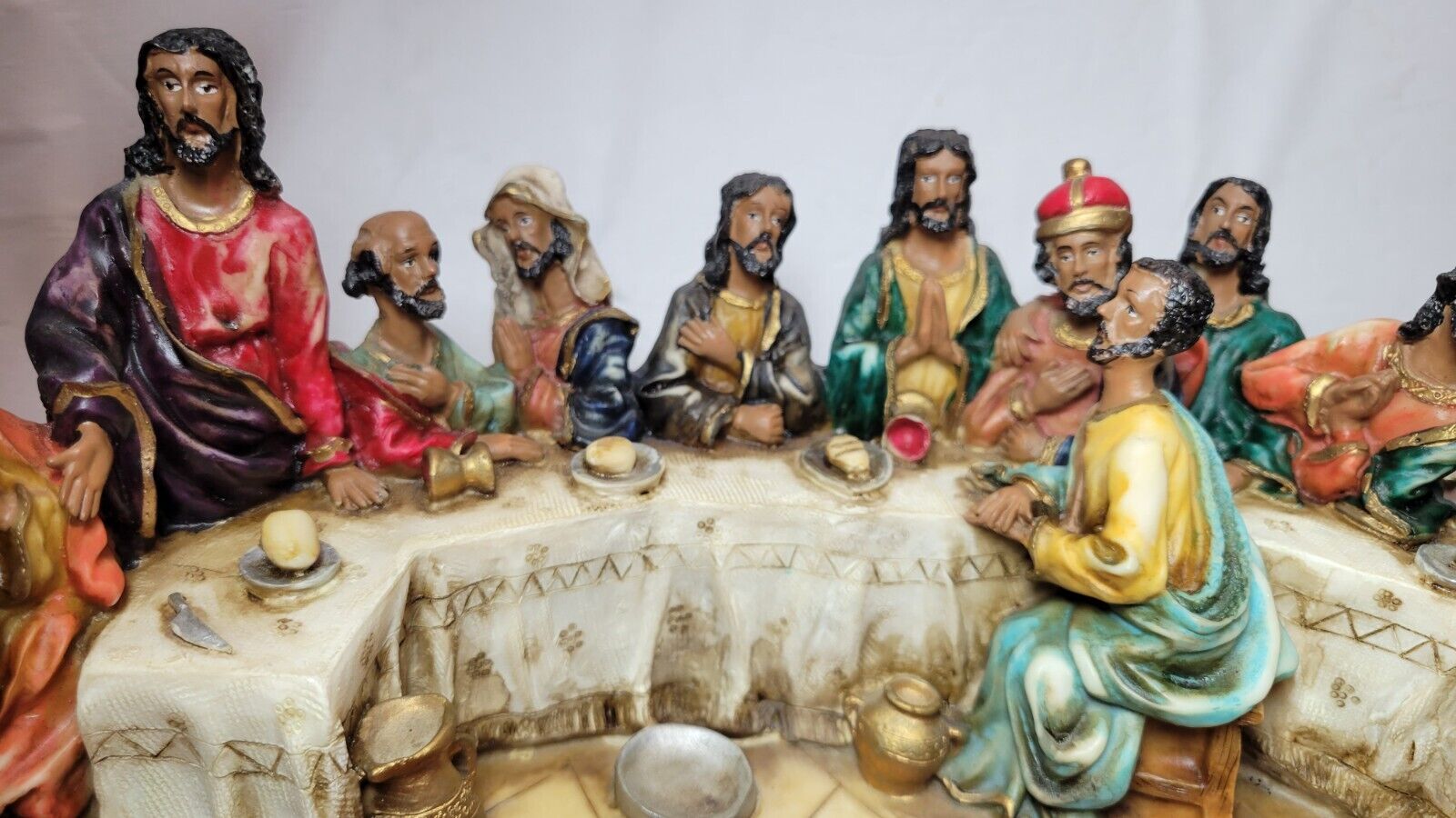 The Last Supper Detailed  Hand Painted Statue on wooden stand curved