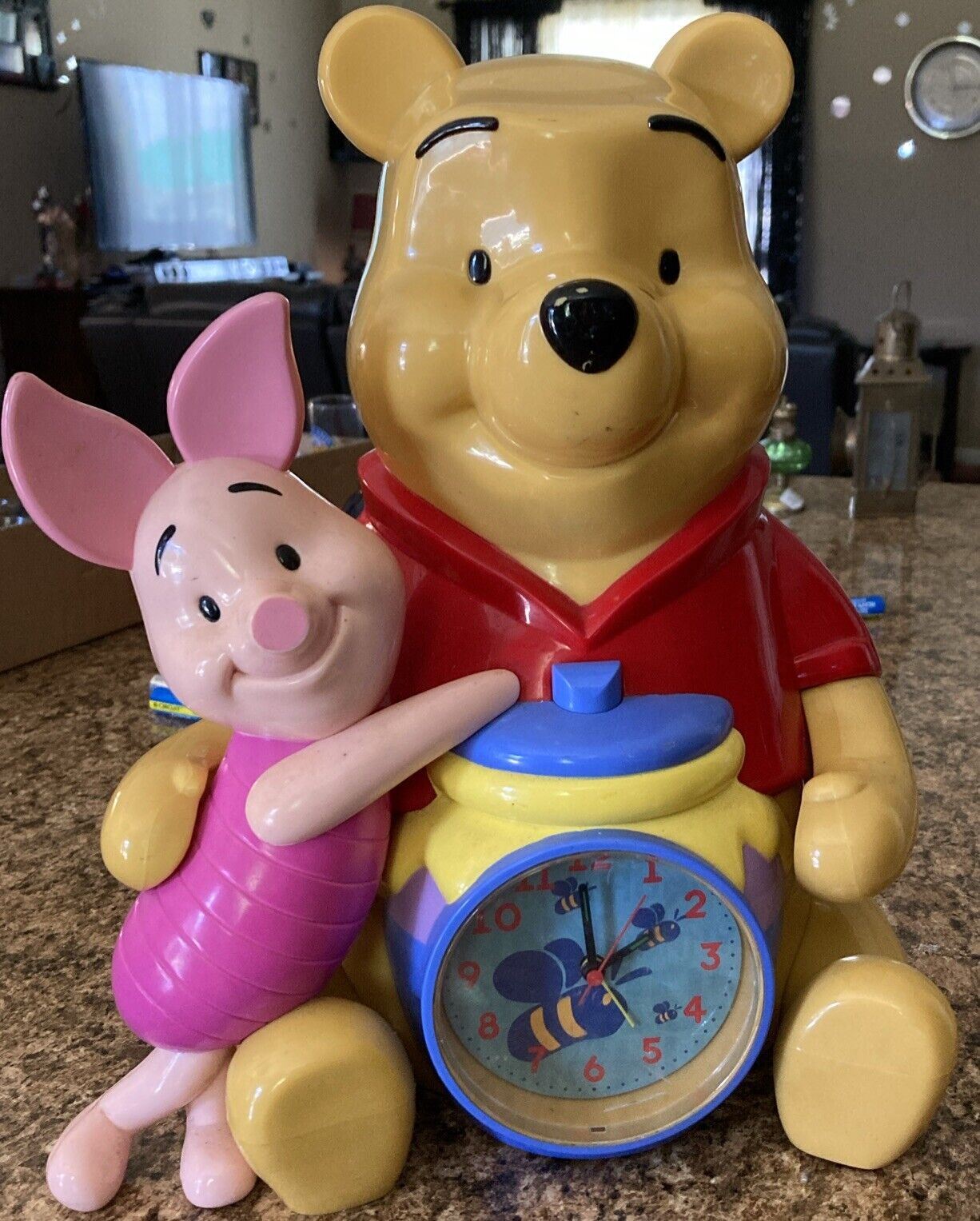 Vintage Disney Winnie The Pooh & Piglet Musical Alarm Clock Bank Works 12”