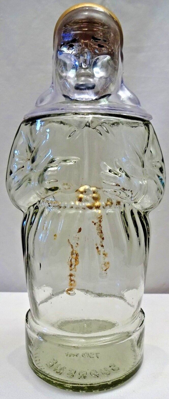 VINTAGE OLD MONK SHAPE RUM BOTTLE GLASS COLLECTIBLES DECORATIVE BEAUTIFUL RARE 