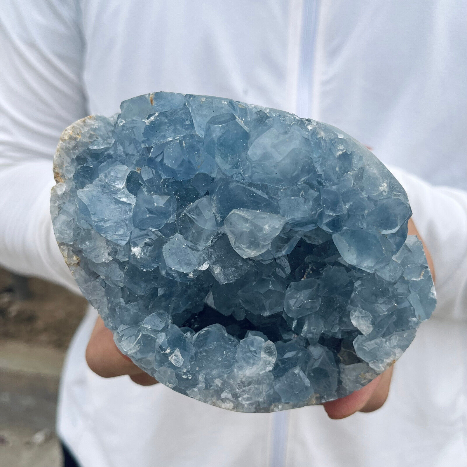 3.8lb Large Natural Blue Celestite Crystal Geode Quartz Cluster Mineral Specimen