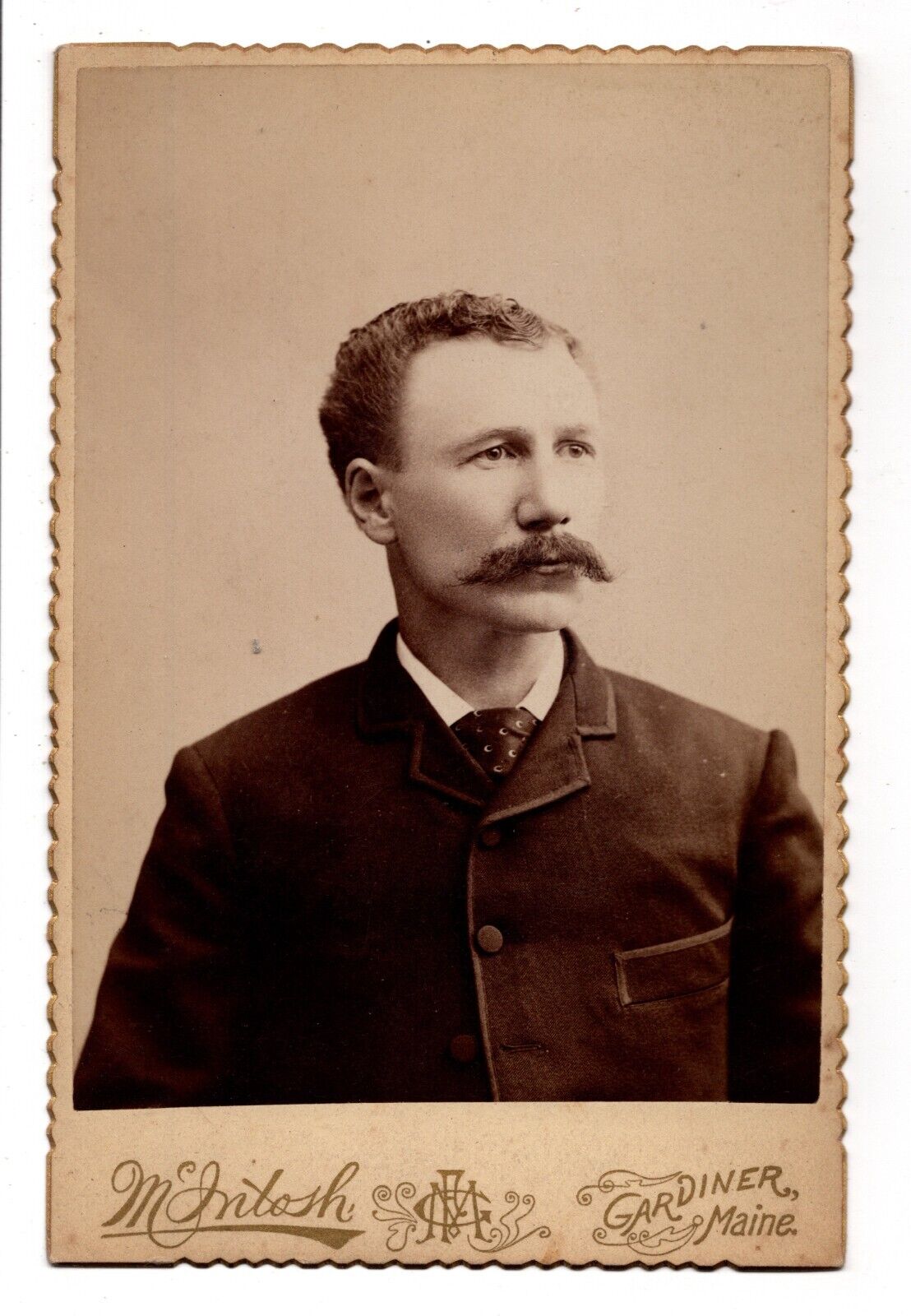C. 1880s CABINET CARD McINTOSH HANDSOME OLDER MAN WITH MUSTACHE GARDINER MAINE