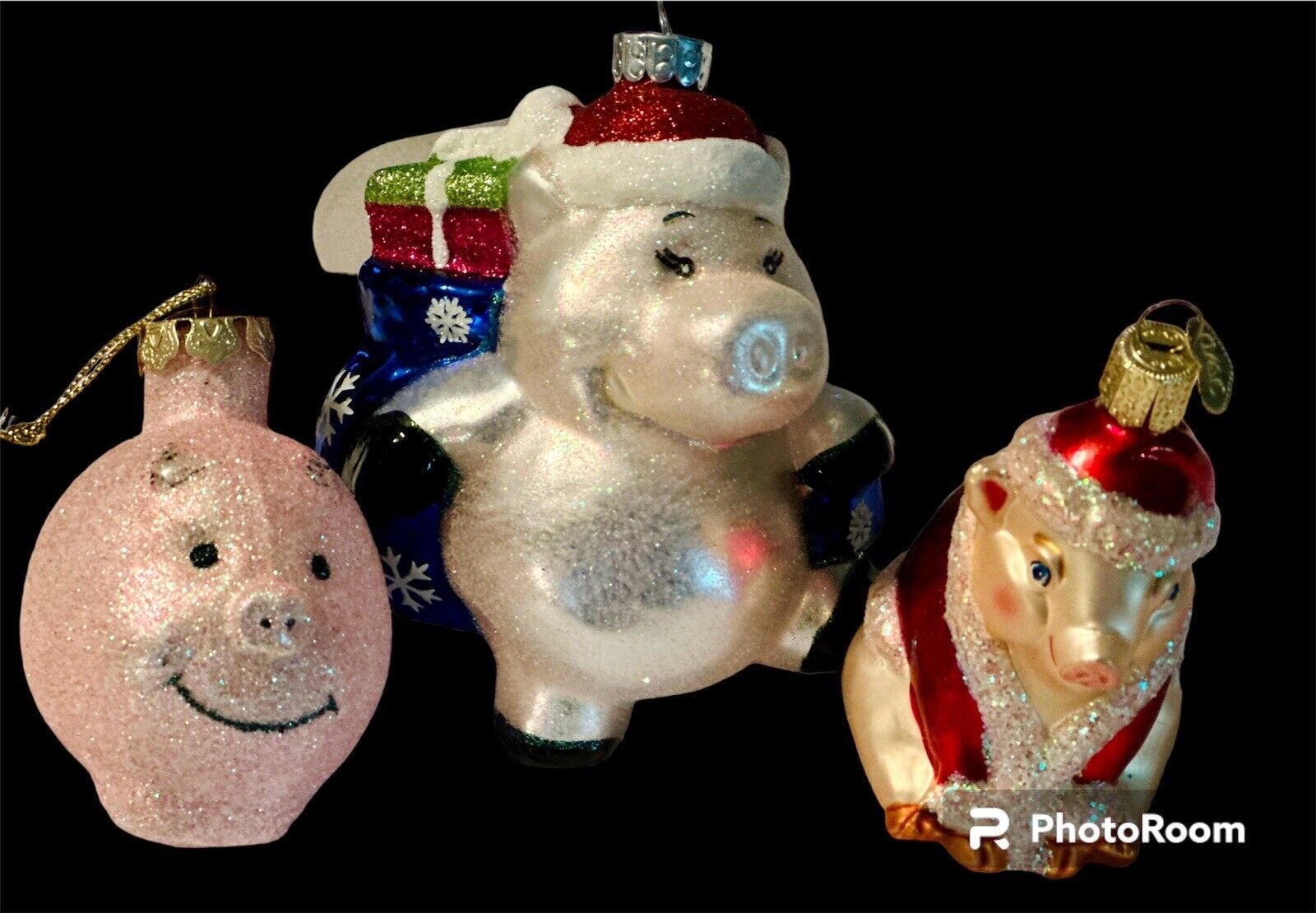 3 Blown Glass Pig Christmas Ornaments Radko Old World Christmas Thomas Pacconi