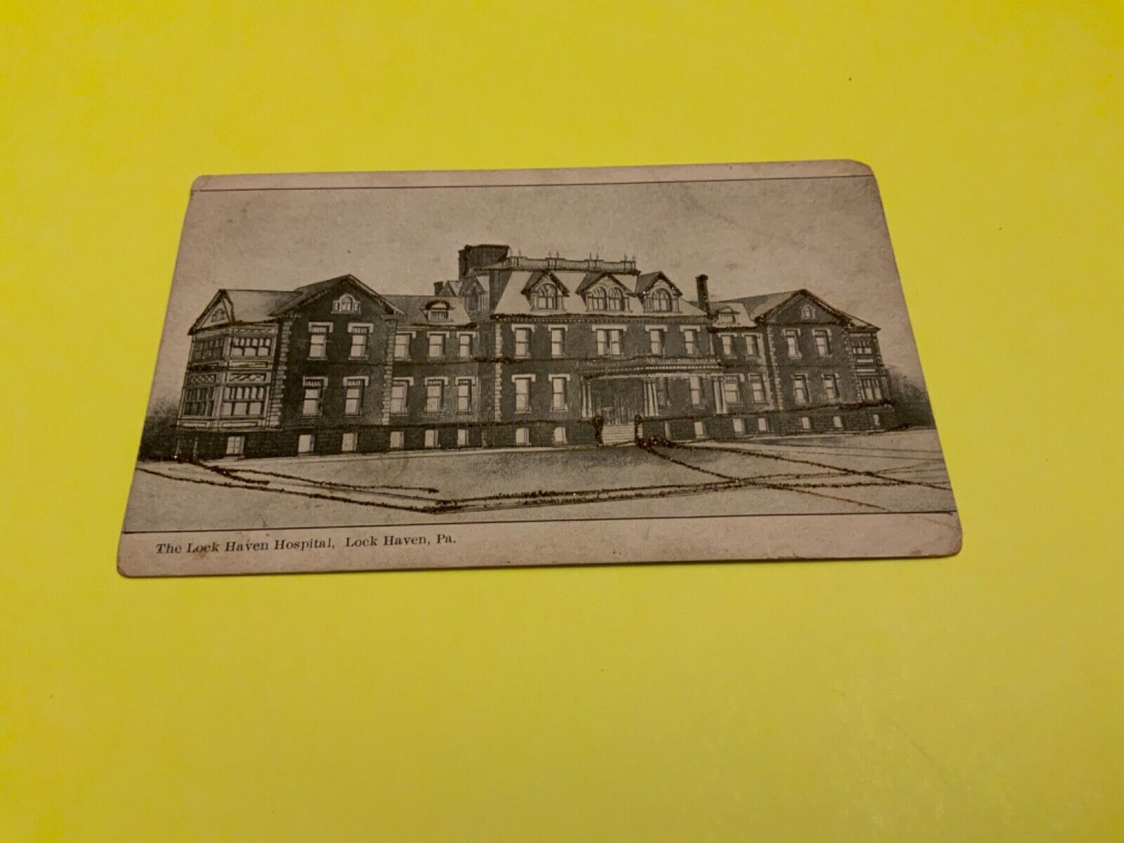 Lock Haven, Pa. ~ The Lock Haven Hospital - Glitter - Antique Stamped Postcard