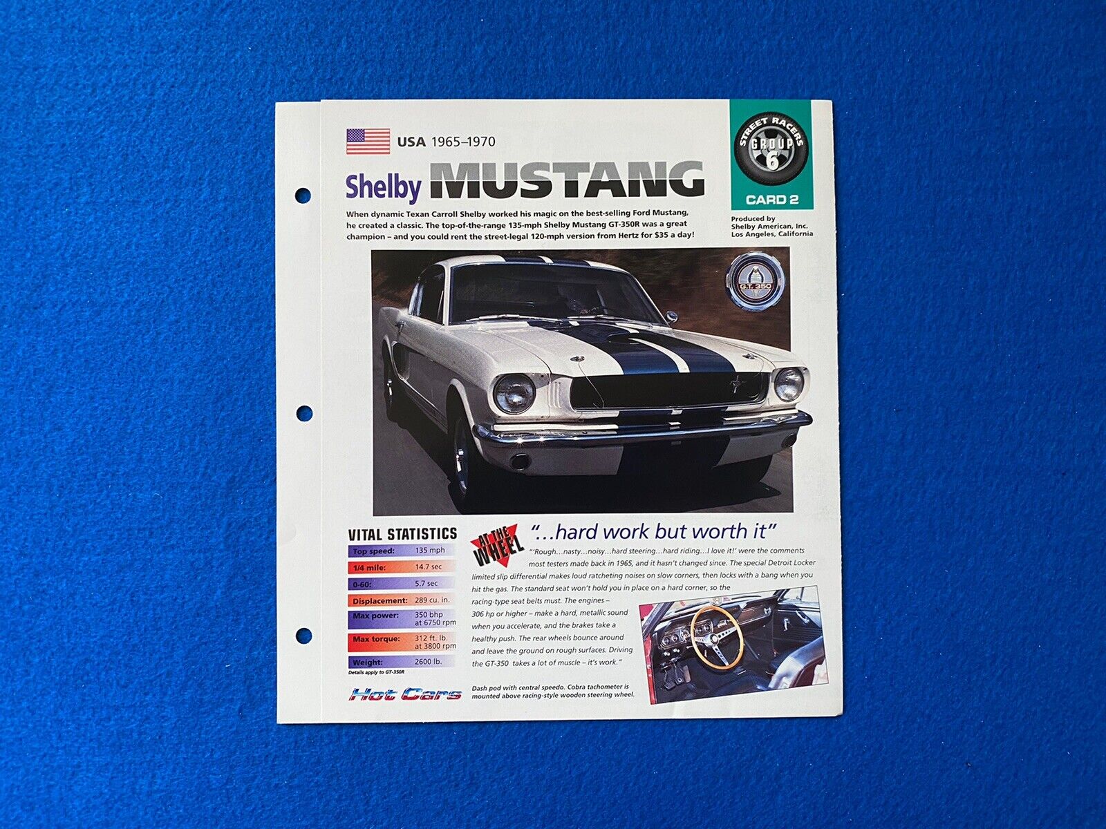 RARE USA 1965-1970 Ford Shelby Mustang GT350 Spec Sheet Brochure Card 2 Group #6