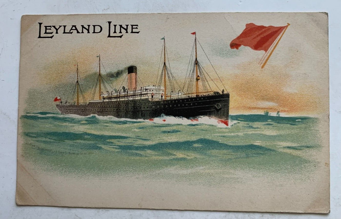 Vintage ca 1900s Ship Postcard Leyland Line steamship steamer large letters flag