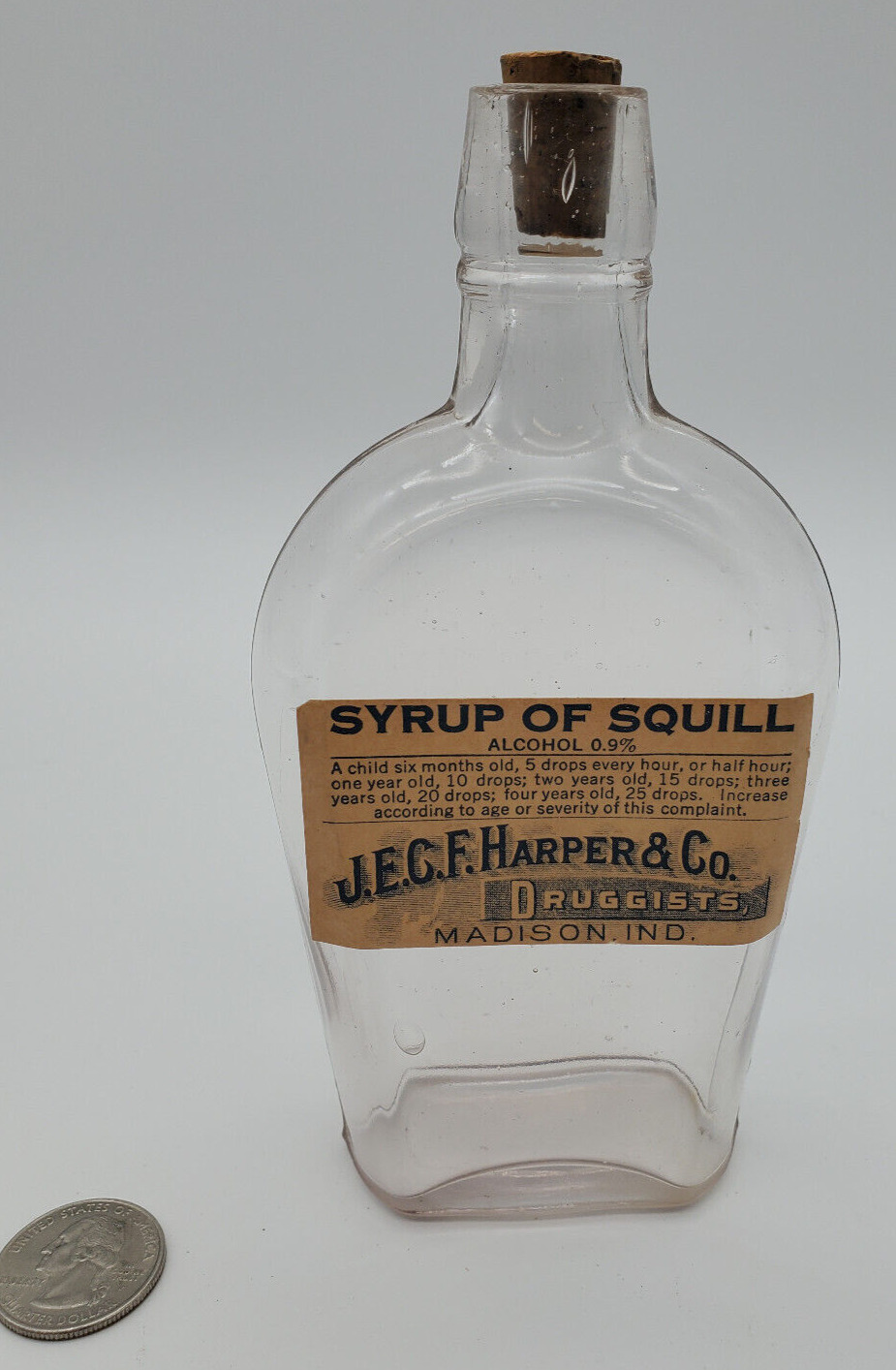 c1880s Rare MADISON, Indiana HARPER DRUGGIST SQUILL SYRUP Patent Medicine Bottle