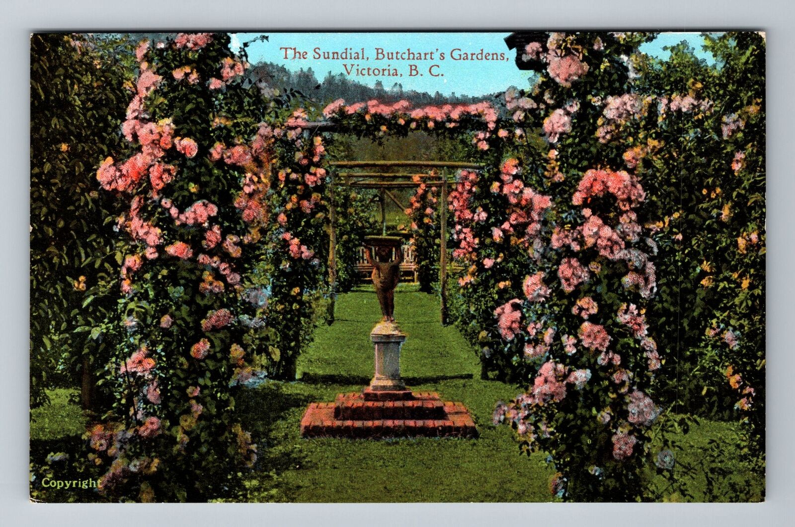 Victoria B.C. Canada Sundial Butchart\'s Gardens Antique Vintage Postcard