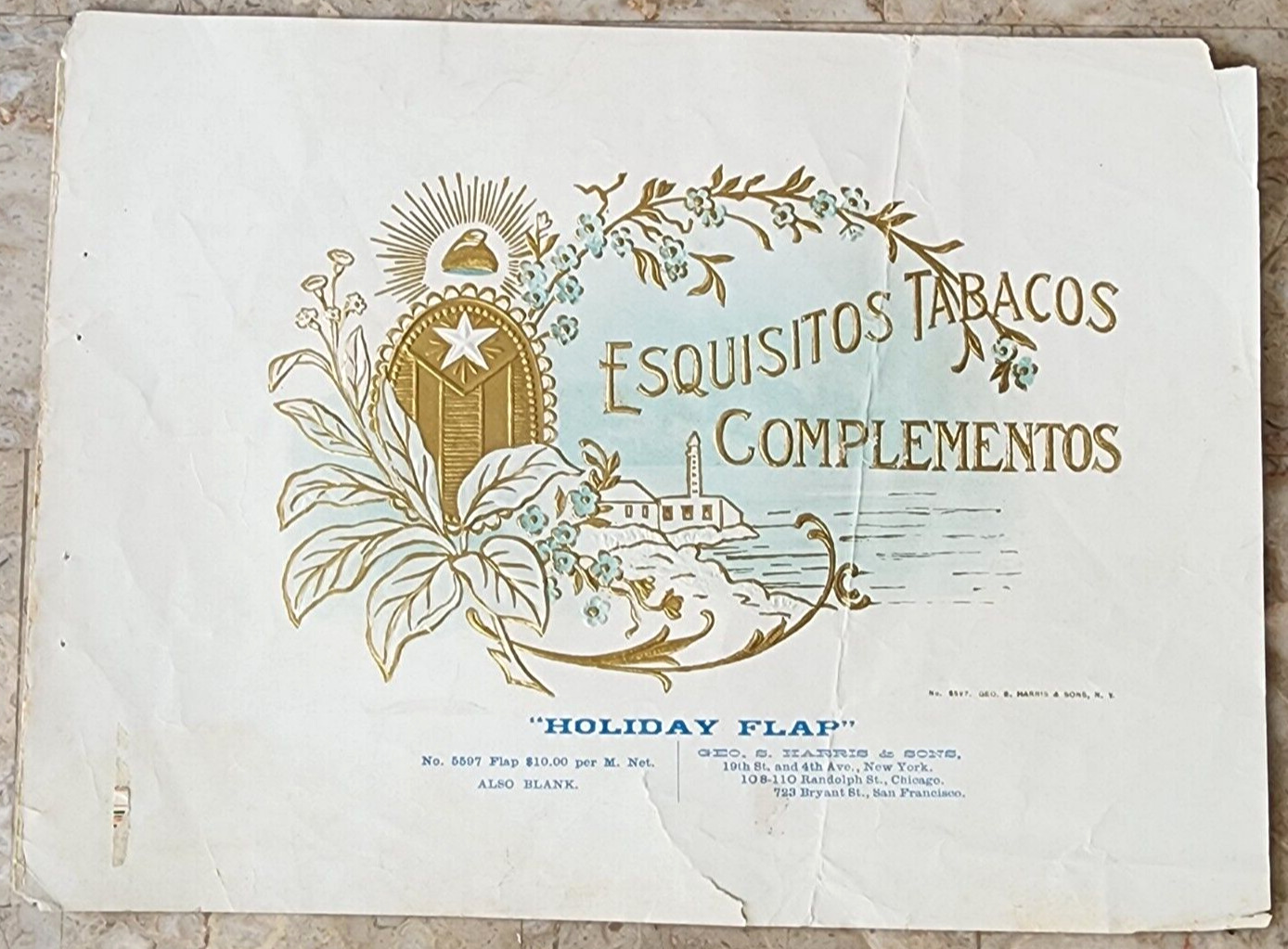 Vintage 1910's Esquisitos Tabacos Inner Cigar Box Label Advertisement Litho RARE